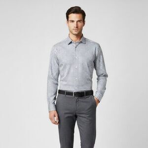 Parc81 Slim Fit Blue/White Plaid Button Down Size 16